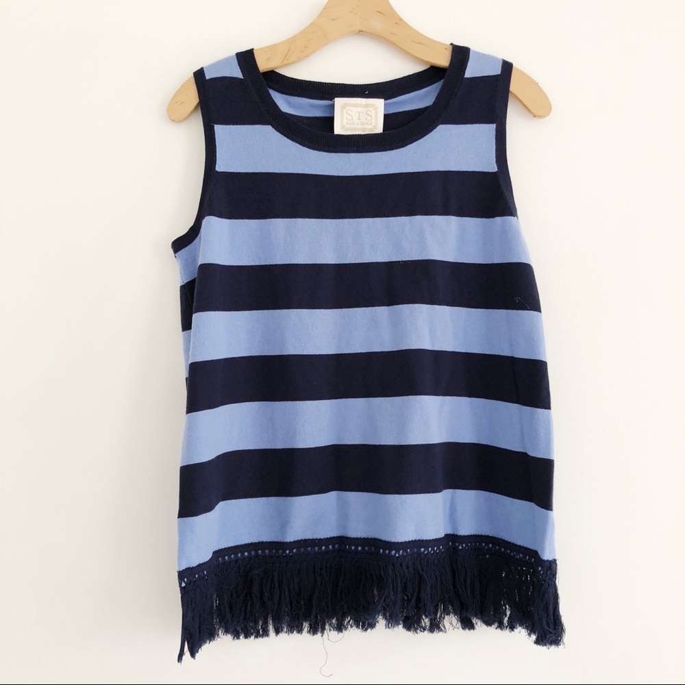 NWT Sail to Sable Blue Striped Fringe Tank